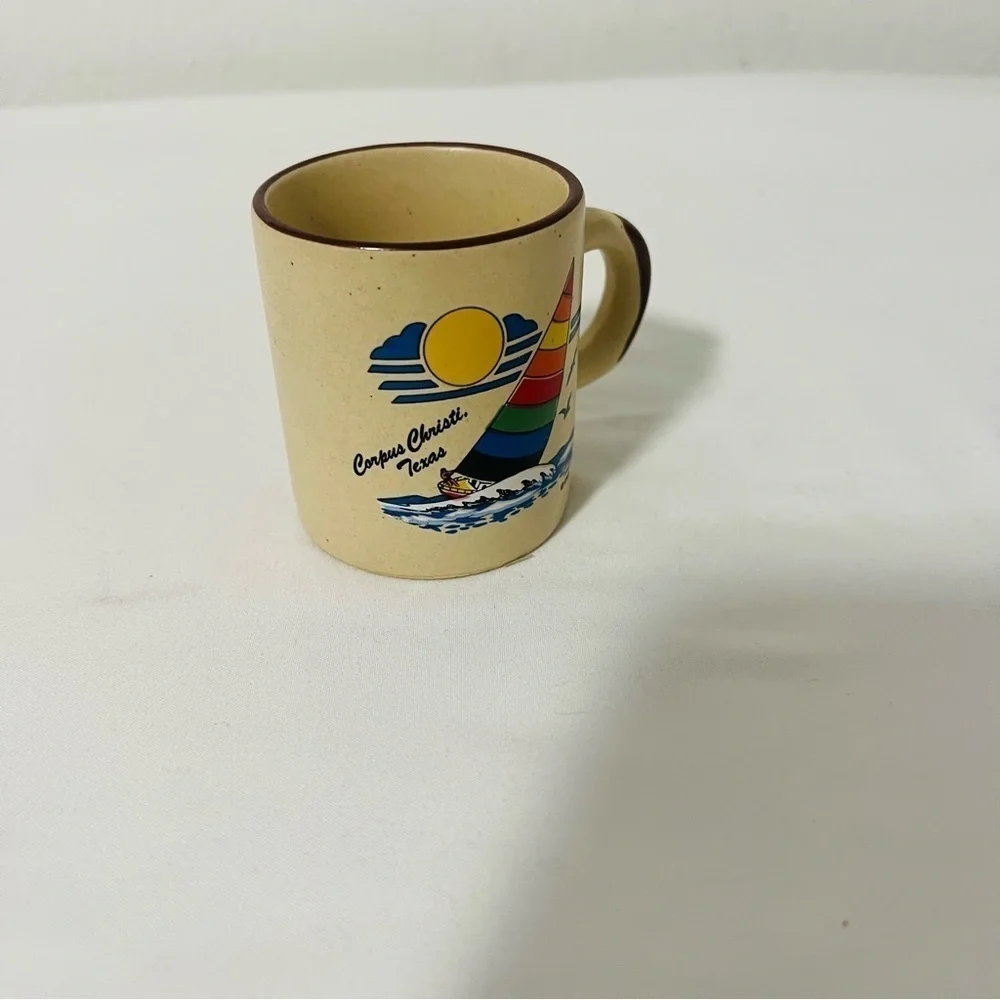 Corpus Christi Colorful Sailboat Mini Mug Souvenir Cream/Brown Color Keepsake
